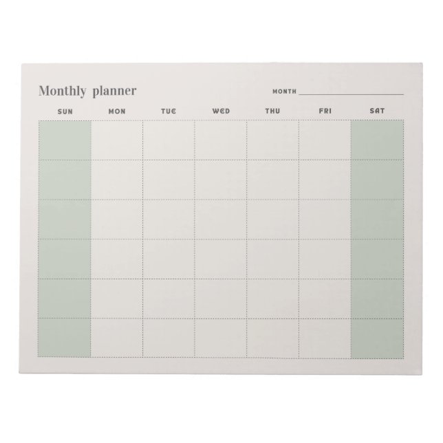 Bloc De Notas Planificador mensual simple, texto personalizado d (Frente)