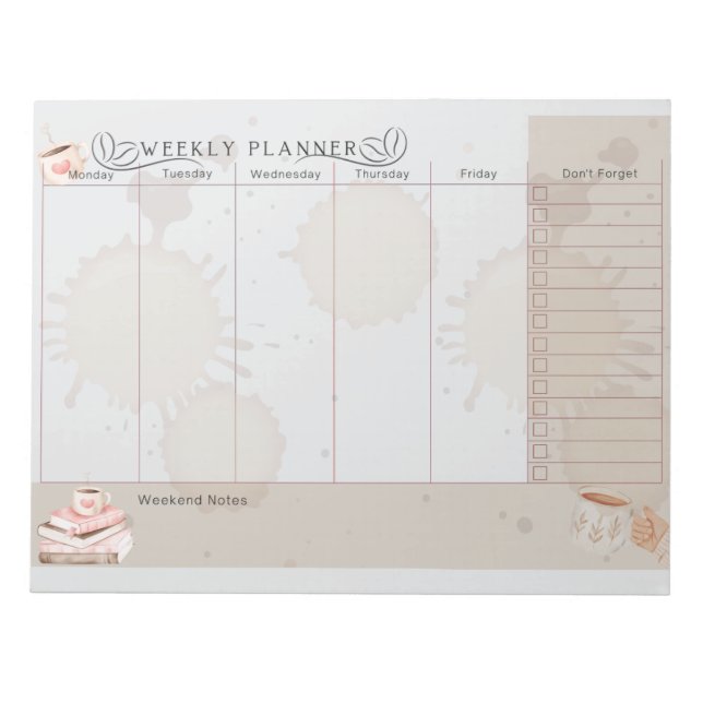 Bloc De Notas Planificador semanal amante del café (Frente)