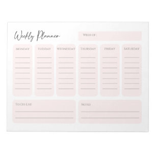 Bloc De Notas Planificador Semanal Apaisado en Rosa Beige