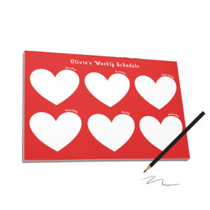 Bloc De Notas Planificador semanal con corazones blancos