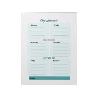 Bloc De Notas Planificador Semanal de Agenda Azul Teal