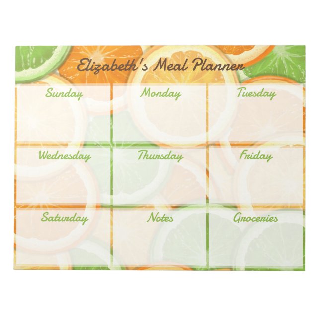 Bloc De Notas Planificador Semanal de Comidas Citrus (Frente)