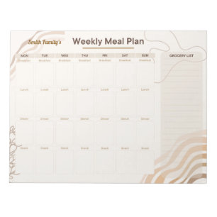 Bloc De Notas Planificador Semanal de Comidas Personalizado en B