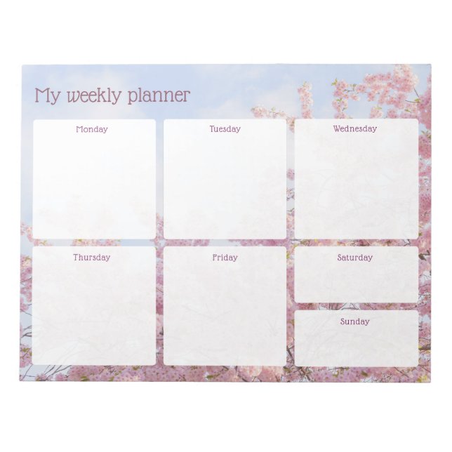 Bloc De Notas Planificador semanal de sakura de primavera, paste (Frente)
