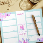 Bloc De Notas Planificador Semanal Diario Para Hacer Monograma D<br><div class="desc">Monogrammed personalizado semanal planner con 12 secciones para que usted priorice las tareas, organice su semana y mantenga sus doodles en un lugar! El diseño presenta delicadas mariposas en una paleta color bonito de color turquesa color menta rosa y lila. La plantilla está configurada para que agregue su nombre e...</div>