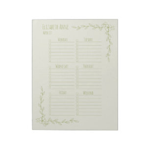 Bloc De Notas Planificador Semanal Floral Verde y Crema