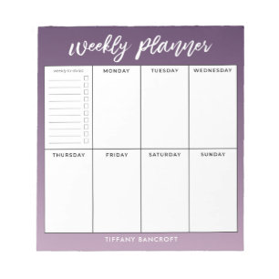 Bloc De Notas Planificador semanal Moderno Script Morado Ombre P