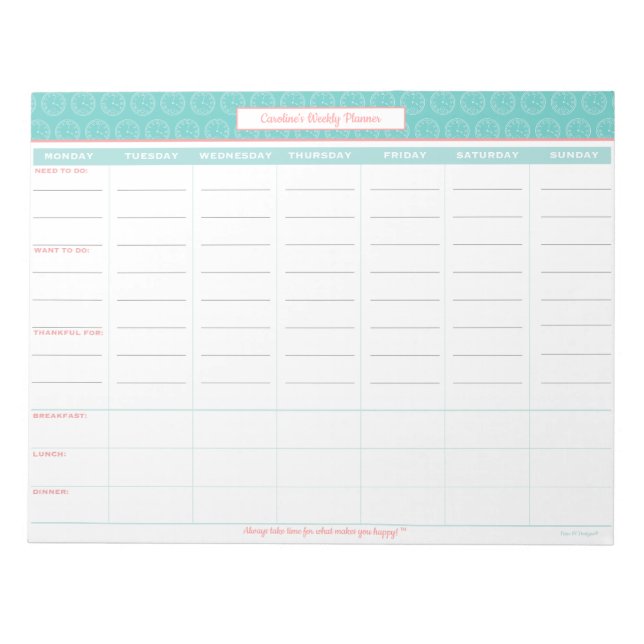 Bloc De Notas Planificador semanal personalizado (Frente)