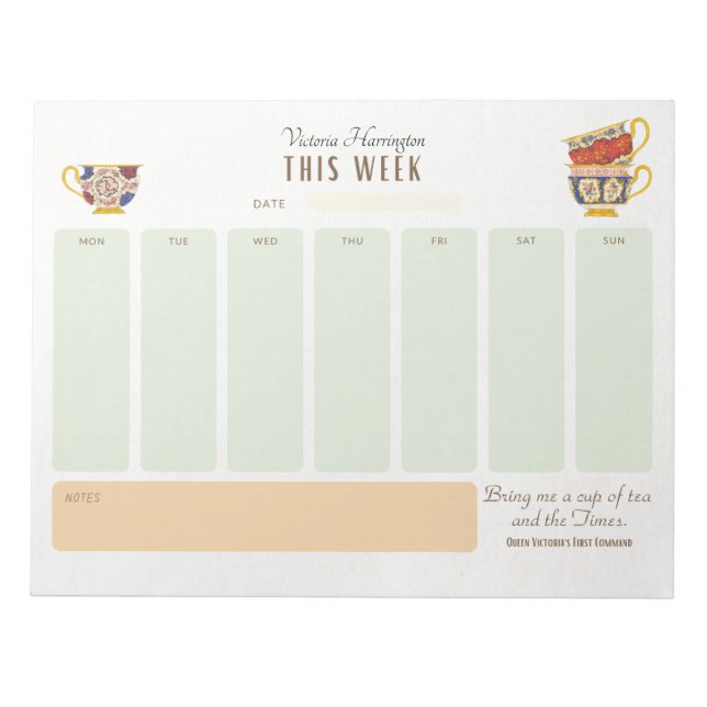 Bloc De Notas Planificador semanal personalizado de Royalty Tea  (Frente)