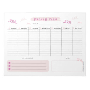 Bloc De Notas Planificador Semanal Rosa Cute