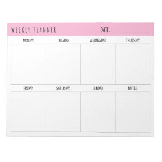 Bloc De Notas Planificador Semanal Rosa, Negro y Blanco,