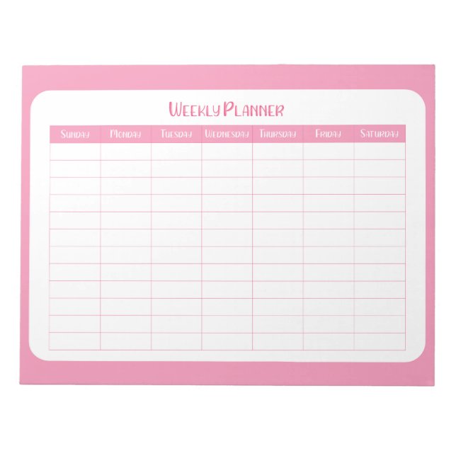 Bloc De Notas Planificador semanal rosa simple (Frente)