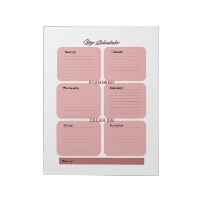 Bloc De Notas Planificador Semanal Rubor Rosado  (Lado Izquierdo)