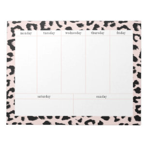 Bloc De Notas Planificador semanal simple rosa pálido y leopardo