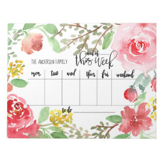 Bloc De Notas Planilla semanal de acuarela floral 