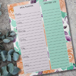 Bloc De Notas Planner de comidas florales de lavanda verde azula<br><div class="desc">Verde azulado, Apricot y Lavender Floral Meal Planner and Grocery List Notepad para organizar su semana. Este bloc de notas tiene un planificador semanal en cada página, con secciones alineadas para cada día de la semana y una gran caja gobernada para su lista de compras. El diseño tiene una acuarela...</div>