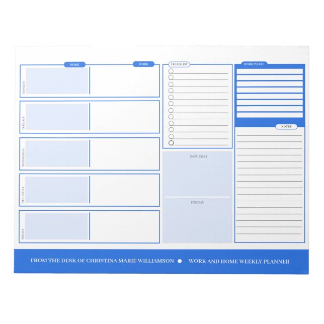 Bloc De Notas Planner de escritorio azul para el hogar y el trab (Frente)