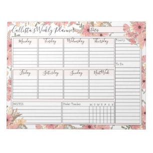 Bloc De Notas Planner de Personalizado semanal floral color oro