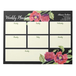 Bloc De Notas Planner de semana acuarela Red Poppies Negro