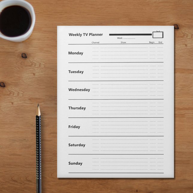 Bloc De Notas Planner de TV semanal (Weekly TV Planner Notepad)