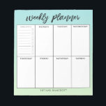 Bloc De Notas Planner Green Ombre Semanal | Añadir nombre<br><div class="desc">Elegante y moderno planificador semanal. Hay 8 cajas en el bloc de notas para anotar su horario y planear para cada día de la semana. La primera parte es una lista de verificación semanal. El fondo es de un color gris verde bonito. Puede agregar su nombre en la parte inferior....</div>