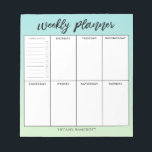 Bloc De Notas Planner Green Ombre Semanal | Añadir nombre<br><div class="desc">Elegante y moderno planificador semanal. Hay 8 cajas en el bloc de notas para anotar su horario y planear para cada día de la semana. La primera parte es una lista de verificación semanal. El fondo es de un color gris verde bonito. Puede agregar su nombre en la parte inferior....</div>
