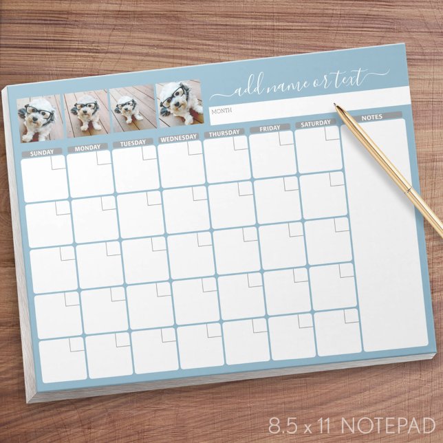 Bloc De Notas Planner mensual - escritura moderna y azul fotográ (Monthly Planner Notepad - Personalized)