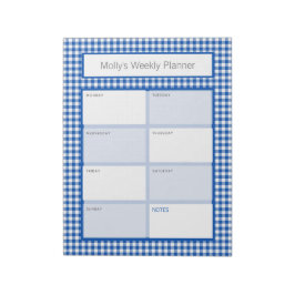Bloc De Notas Planner personalizado de Gingham Plaid azul y blan