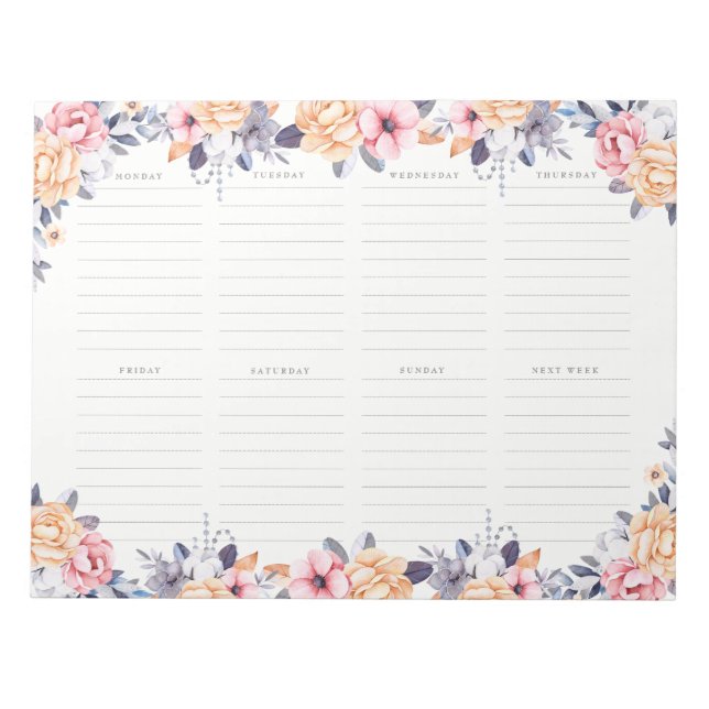 Bloc De Notas Planner semanal Chica acuarela floral (Frente)