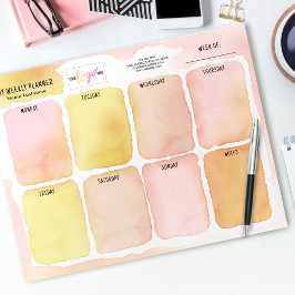 Bloc De Notas Planner semanal de acuarela amarillo rosado con lo