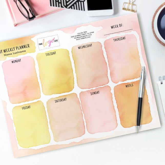 Bloc De Notas Planner semanal de acuarela amarillo rosado con lo (Subido por el creador)