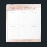 Bloc De Notas Planner semanal de acuarela color oro rosado moder<br><div class="desc">Elegante y moderno planificador semanal. Hay 6 cajas en el bloc de notas para anotar su horario y planear para cada día de la semana. El fondo es de una acuarela rosa bonito oscura con falsos purpurinas de oro. Personalizar este producto agregando su nombre en la parte inferior.</div>