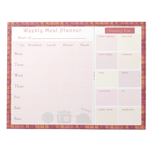 Bloc De Notas Planner semanal de comidas otoño Metalizado (Frente)