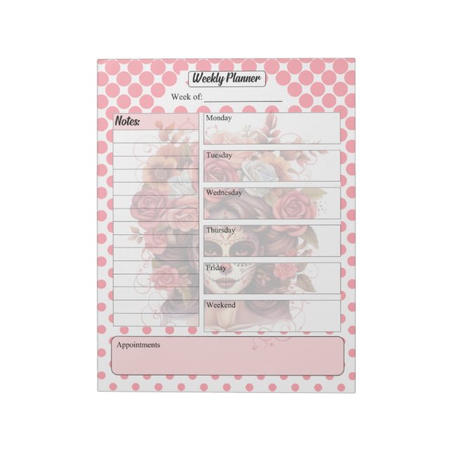 Bloc De Notas Planner semanal de cráneo de azúcar (Lado Izquierdo)