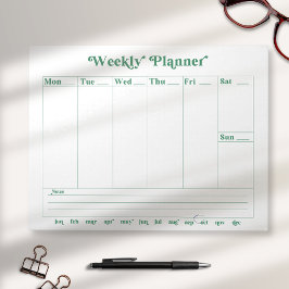 Bloc De Notas Planner semanal de estilo retro verde blanco Notep