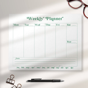 Bloc De Notas Planner semanal de estilo retro verde blanco Notep