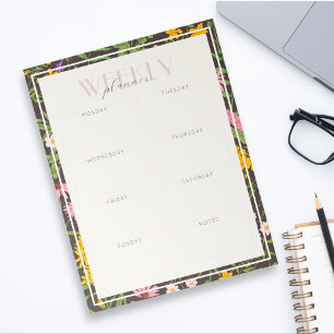 Bloc De Notas Planner semanal de flor silvestre oscuro moderno