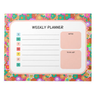 Bloc De Notas Planner semanal de flores hippie retro Groovy Boho