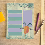 Bloc De Notas Planner semanal de Ilustracion de cabra pintado mo<br><div class="desc">Manténgase organizado con esta almohadilla semanal de planificación. Presenta mi acuarela artística pintada ilustracion de la cabeza de una cabra. Esta cabra linda y colorida tiene cuernos y barba y tonos naranjas,  azules,  verde azulados y morados. Está puesto en un fondo de pintura salpicado.</div>