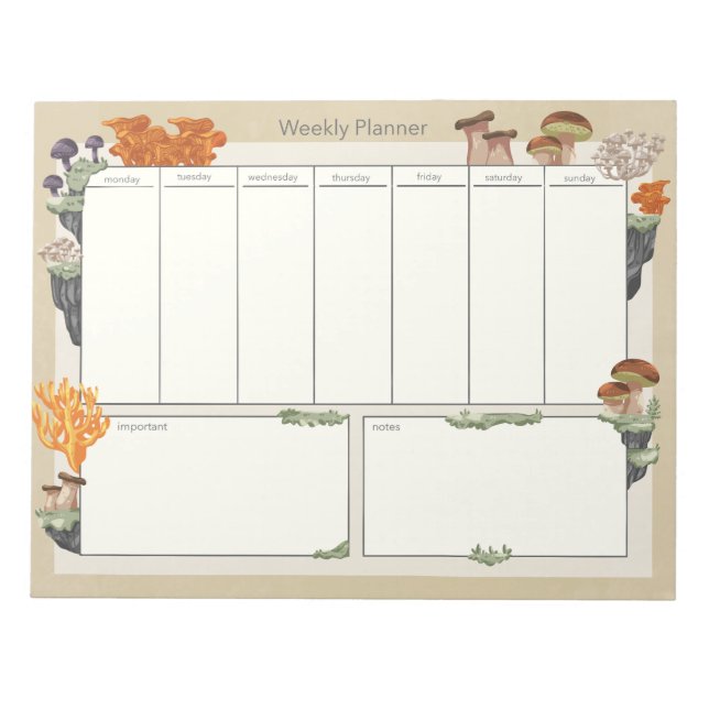 Bloc De Notas Planner semanal de Medley para hongos silvestres d (Frente)