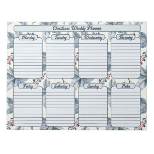 Bloc De Notas Planner semanal de Navidades de Poinsettias Azules