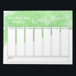 Bloc De Notas Planner semanal de pincel de color de agua verde<br><div class="desc">En este diseño divertido, he cubierto la parte superior del fondo con un trazo de pincel de color verde. La frase "Planificador semanal" se representó en un tipo de letra de escritura manual informal y se ha colocado, como gráfico, en la parte superior de la página. Utilice los campos de...</div>