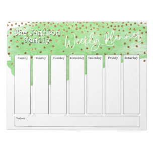 Bloc De Notas Planner semanal de pincel verde de oro de confetti