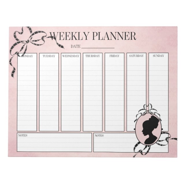 Bloc De Notas Planner semanal estilo victoriano 60 Cameo Notepad (Frente)