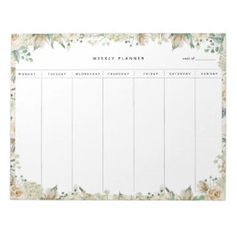 Bloc De Notas Planner semanal floral de color de agua crema