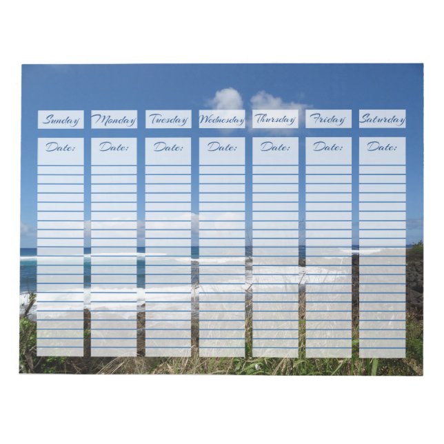 Bloc De Notas Planner semanal Olas oceánicas Fotografía de hierb (Frente)