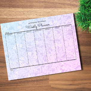 Bloc De Notas Planner semanal simple pastel azul rosado floral