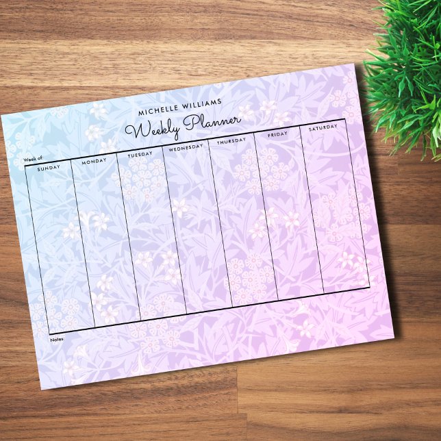 Bloc De Notas Planner semanal simple pastel azul rosado floral (Subido por el creador)