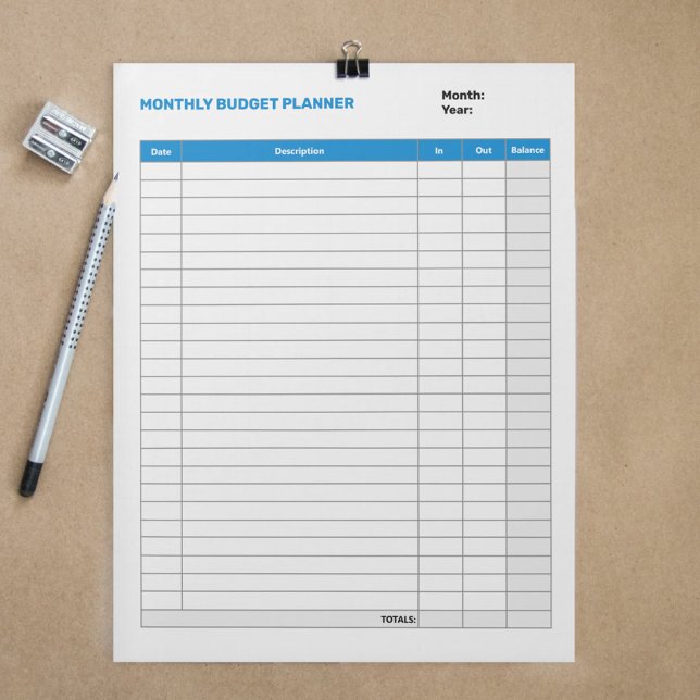 Bloc De Notas Plano presupuestario mensual simple azul (Simple Monthly Budget Planner Blue Notepad)