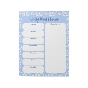 Bloc De Notas Plantador semanal de comidas Floral blanca azul cl